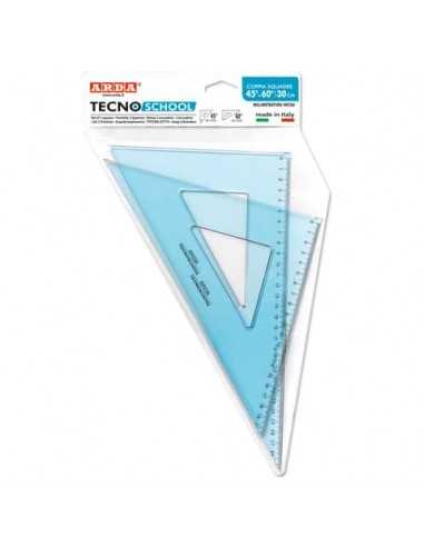 Coppia squadre ARDA Linea Tecnoschool plastica azzurro trasparente Formato 45° e 60° 30 cm Conf. 2 pezzi - 60330SS