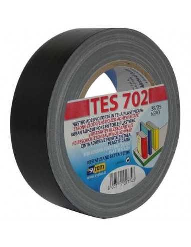 Nastro adesivo in tela Tes 702 SYROM formato 38 mm x 25 m - materiale tela plastificata nero - 1774