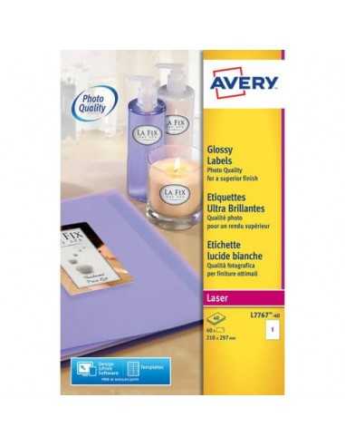 Etichette permanenti Avery A4 - 210x297 mm bianco lucido Laser 1 et./foglio Conf. 40 fogli - L7767-40