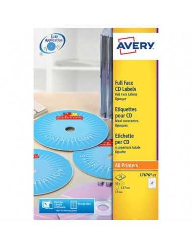 Etichette per CD AVERY bianche coprenti Ø117 mm 25 fogli - L7676-25