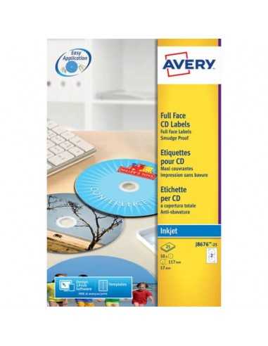 Etichette per CD AVERY bianche opache Ø117 mm 25 fogli - J8676-25