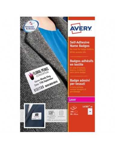 Badge adesivi in seta acetata AVERY 80 x 50mm 20 fogli - L4785-20