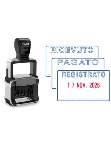 Datario autoinchiostrante personalizzabile TRODAT 5430/L in acciaio 41x24 mm blu-rosso - 131659