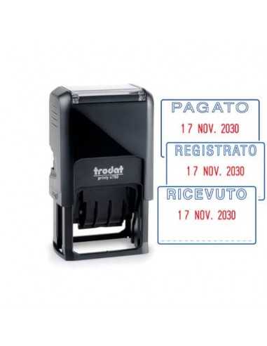 Datario con testo PAGATO TRODAT PRINTY ECO 4750/L2 in plastica 41x24 mm blu-rosso - 141062