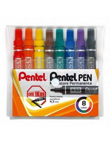 Marcatore permanente Pentel Pen N50 punta conica 4.3 mm assortiti 8 pezzi - N50-8