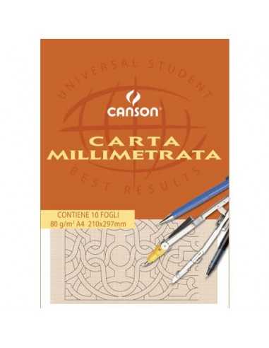 Blocco da disegno CANSON carta millimetrata bianco/arancio 80 g/m² 10 fogli A4 - C200005812