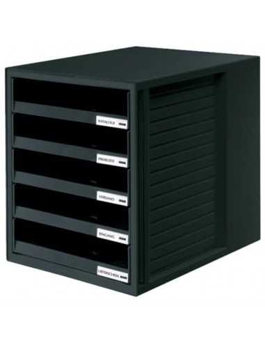 Cassettiera SCHRANK-SET HAN in polistirolo con 5 cassetti aperti nero 1401-13