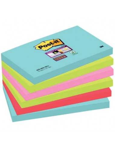 Foglietti Post-it® Super Sticky Miami assortiti conf. 6 blocchetti da 90 ff - 655-6SS-MIA