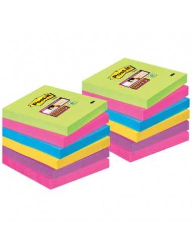 Foglietti Post-it® Super Sticky Note a righe 76x76 mm assortiti conf. 12 blocchetti da 90 ff - 654-12SSUC