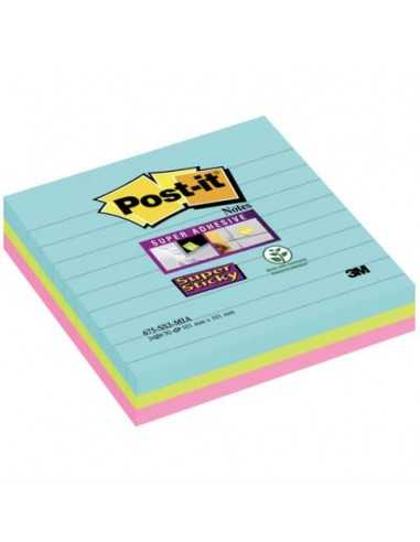 Foglietti riposizionabili Post-it® Super Sticky Miami a righe assortiti conf. 3 blocchetti da 70 ff - 675-3SSMIA