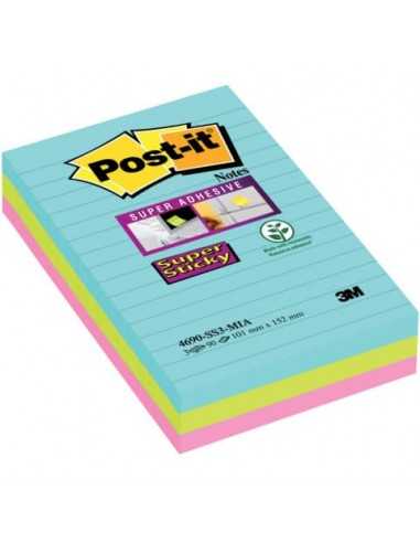 Foglietti Post-it® Super Sticky XXL Miami a righe assortiti conf. 3 blocchetti da 90 ff - 4690-SS3MIA