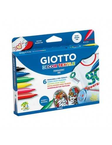 Pennarelli per tessuti GIOTTO Decor Textile tratto fine 1-3 mm assortiti astuccio da 6 + t-shirt bianca - 494800