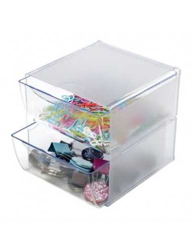 Cubo organizer deflecto® in polistirene con 2 cassetti trasparente 350101