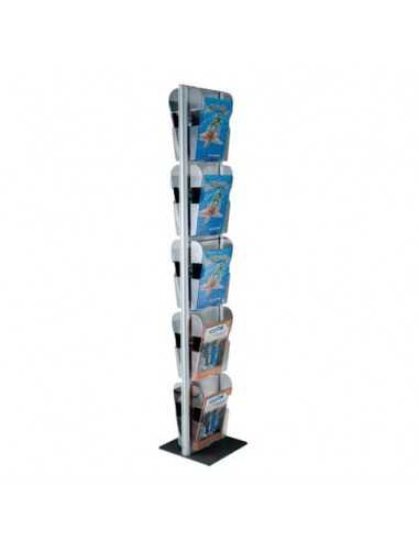 Espositore da terra porta depliant Menhir Tecnostyl A4 in alluminio con 10 vaschette Ice 33x33x173 cm silver MIC103