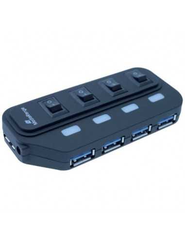 Hub Media Range USB 3.0 con quattro porte con interruttori separati e alimentatore - MRCS505