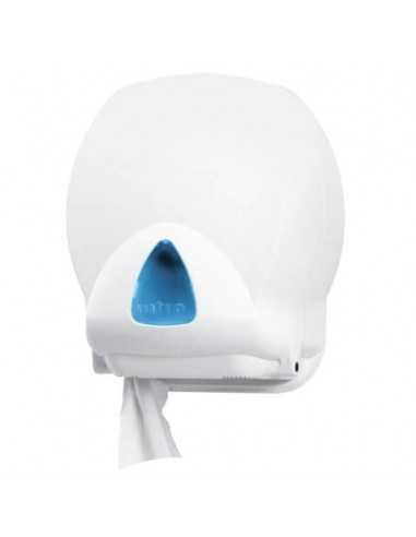 Distributore mini di carta igienica jumbo QTS in ABS con capacità massim Ø 20 cm bianco con vetrino blu IN-TO2/WS