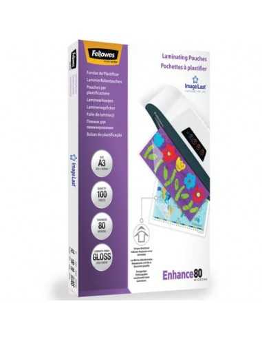 Pouches per plastificatrici Fellowes ImageLast Enhance80 finitura lucida - 2x80 µm - A3 - Conf. 100 pezzi - 5306207