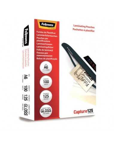 Pouches per plastificatrici Fellowes Standard Capture125 finitura lucida - 2x125 µm - A6 - Conf. 100 pezzi 5307201