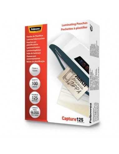 Pouches per plastificatrici Fellowes Standard Capture125 finitura lucida - 2x125 µm 75x105 mm Conf. 100 pz 5306901