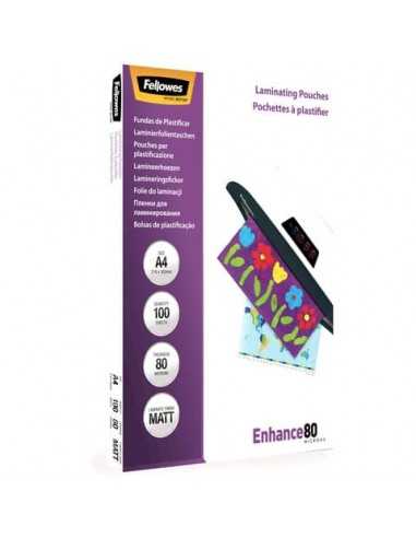 Pouches per plastificatrici Fellowes Standard Enhance80 finitura opaca - 2x80 µm - A4 - Conf. 100 pezzi - 5452103