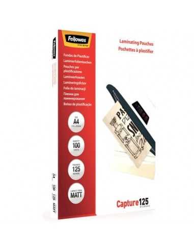 Pouches per plastificatrici Fellowes Standard Capture125 finitura opaca - 2x125 µm - A4 - Conf. 100 pezzi 5328502