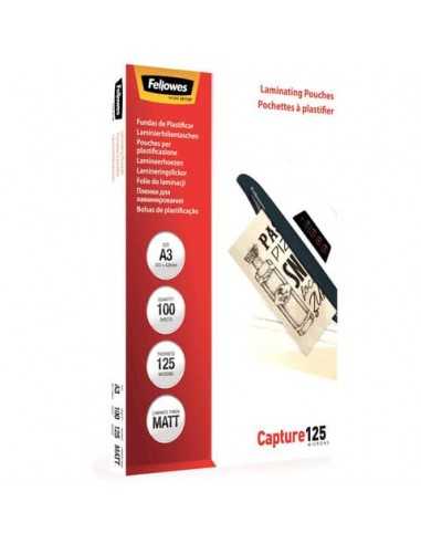 Pouches per plastificatrici Fellowes Standard Capture125 finitura opaca - 2x125 µm - A3 - Conf. 100 pezzi 5328601