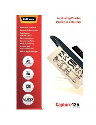 Pouches per plastificatrici Fellowes Standard Capture125 finitura lucida - 2x125 µm - A2 - Conf. 50 pz - 5309302