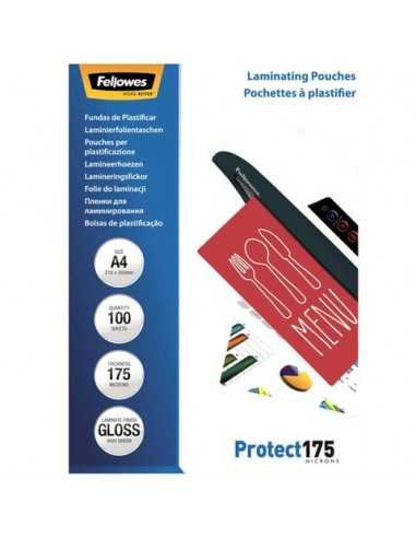 Pouches per plastificatrici Fellowes Standard Protect175 finitura lucida - 2x175 µm - A4 - Conf. 100 pezzi 5308703