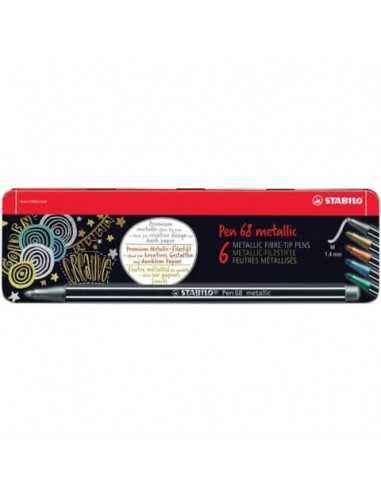 Pennarelli Stabilo Pen 68 metallic 1 mm scatola in metallo assortiti Conf. 5 pezzi - 6806/8-32