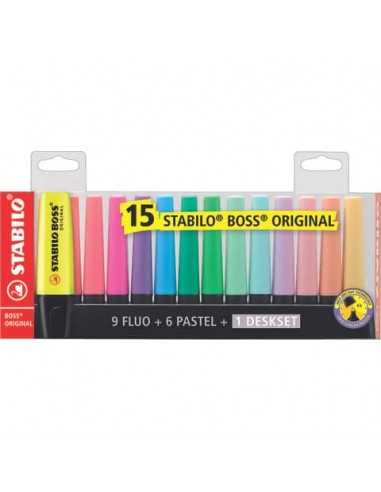 Desk set evidenziatori Stabilo Boss® Original 2-5 mm assortiti Conf. 15 pezzi - 7015-01