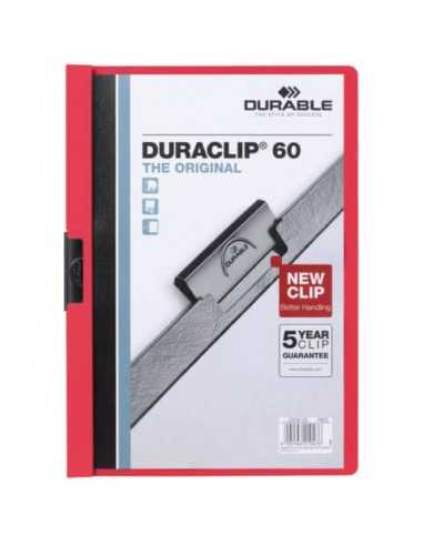 Cartellina con clip Durable DURACLIP® A4 - dorso 6 mm - capacità 60 fogli rosso - 220903