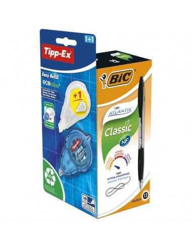 Penne a sfera a scatto BIC Atlantis Classic M 1 mm blu Promo Pack 12 pz + correttore - 989681