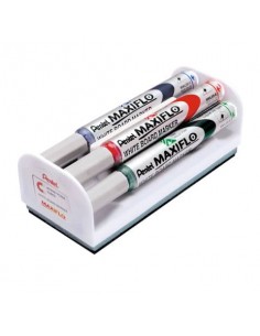 Set cancellino + 4 marcatori Pentel Maxiflo punta conica 4 mm - colori assortiti - MWL5S-4N