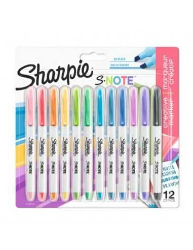 Pennarelli creativi Sharpie S-Note - punta a scalpello flessibile - assortiti confezione da 12 pezzi - 2138233