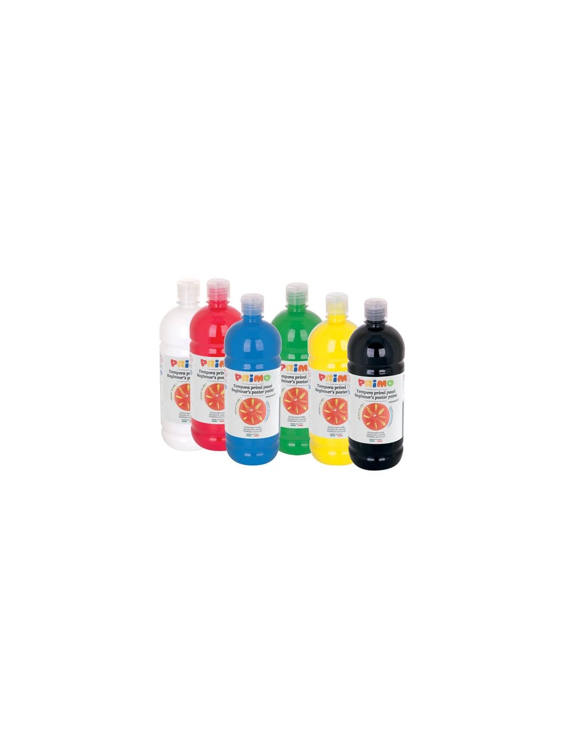 Tempera brillante Primo Primi Passi - scatola di cartone - 6 bottiglie  colori primari assortiti - 1000 ml 204BR1000ASS
