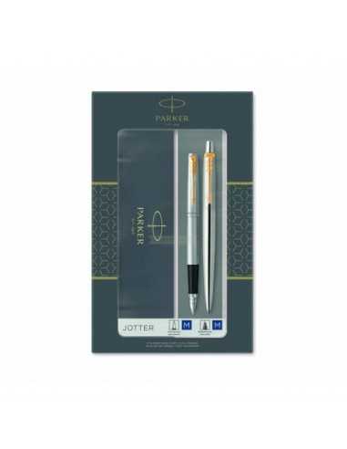 Gift set DUO Parker - Penna a sfera Jotter Stainless Steel GT + stilografica inchiostro blu - conf. 2 pz - 2093257