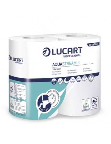 Carta igienica 2 veli Aquastream 4 - Lucart Professional - 400 strappi - Cartone di 14 confezioni da 4 rotoli