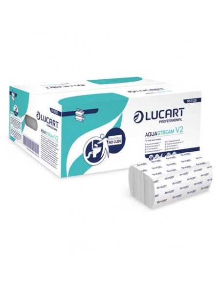 Asciugamano 2 veli Aquastream piegato a ''V'' - conf. 20 pacchetti Lucart Professional 170 foglietti - 863129