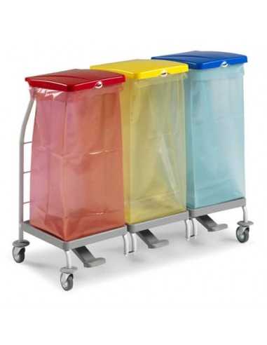 Carrello raccolta rifiuti in metallo verniciato Rilsan Dust 4165 con pedali - 48x110x95 cm TTS 3 x 70 L - 00004165