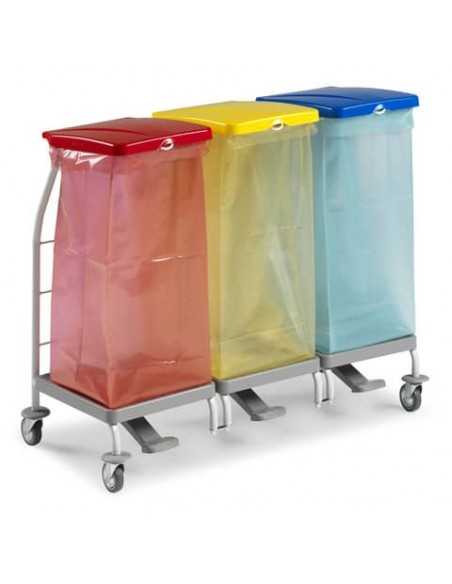 Carrello raccolta rifiuti in metallo verniciato Rilsan Dust 4165 con pedali - 48x110x95 cm TTS 3 x 70 L - 00004165