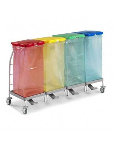 Carrello raccolta rifiuti in metallo verniciato Rilsan Dust 4167 con pedali - 48x146x95 cm TTS 4 x 70 L - 00004167