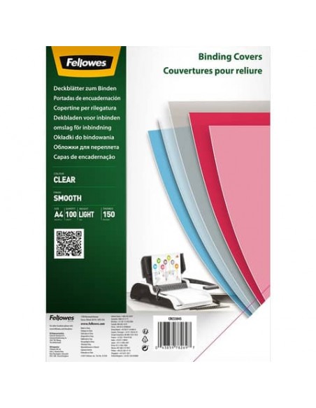 Copertine per rilegatura A4 in PET trasparente Fellowes 150 micron conf. 100 pezzi - 5384501