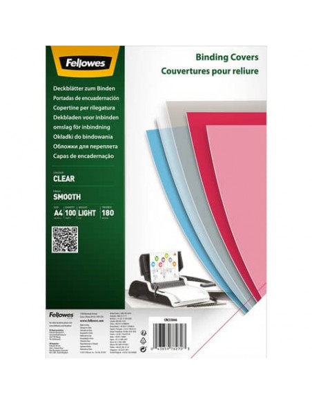 Copertine per rilegatura A4 in PET trasparente Fellowes 180 micron conf. 100 pezzi - 5384601