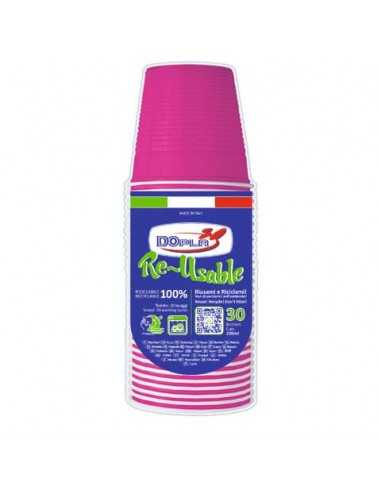 Bicchieri fucsia in polistirene conf. 30 pz Dopla Reusable 230 ml 22619