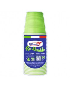 Bicchieri verde acido in polistirene conf. 30 pz Dopla Reusable 230 ml 22631