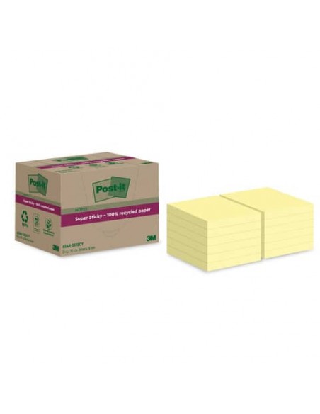 Foglietti riposizionabili Post-it® Super Sticky carta riciclata al 100% 76x76 mm Giallo Canary - 12 blocchetti da 70 ff