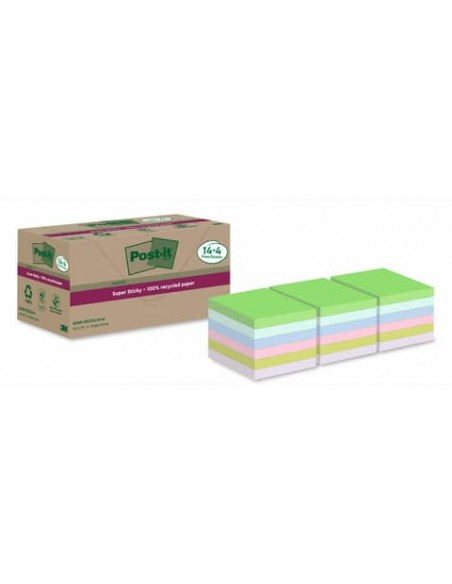 Foglietti riposizionabili Post-it®Super Sticky carta riciclata al 100% assortiti 76x76 mm - 18 blocchetti da 70 ff