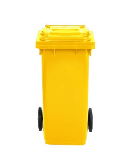 Bidone carrellato per raccolta differenziata 120 lt con coperchio PEHD Mobil Plastic giallo - 1/120/5-GIA