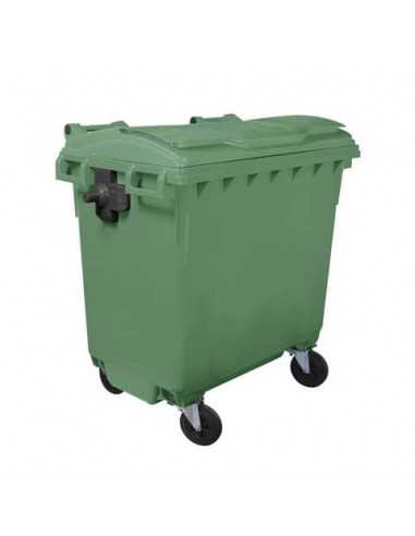 Cassonetto portarifiuti carrellato 770 lt con coperchio piano e maniglie a labbro Mobil Plastic verde - 1/770/5-VEB