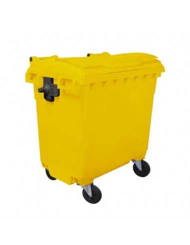 Cassonetto portarifiuti carrellato 770 lt con coperchio piano e maniglie a labbro Mobil Plastic giallo -